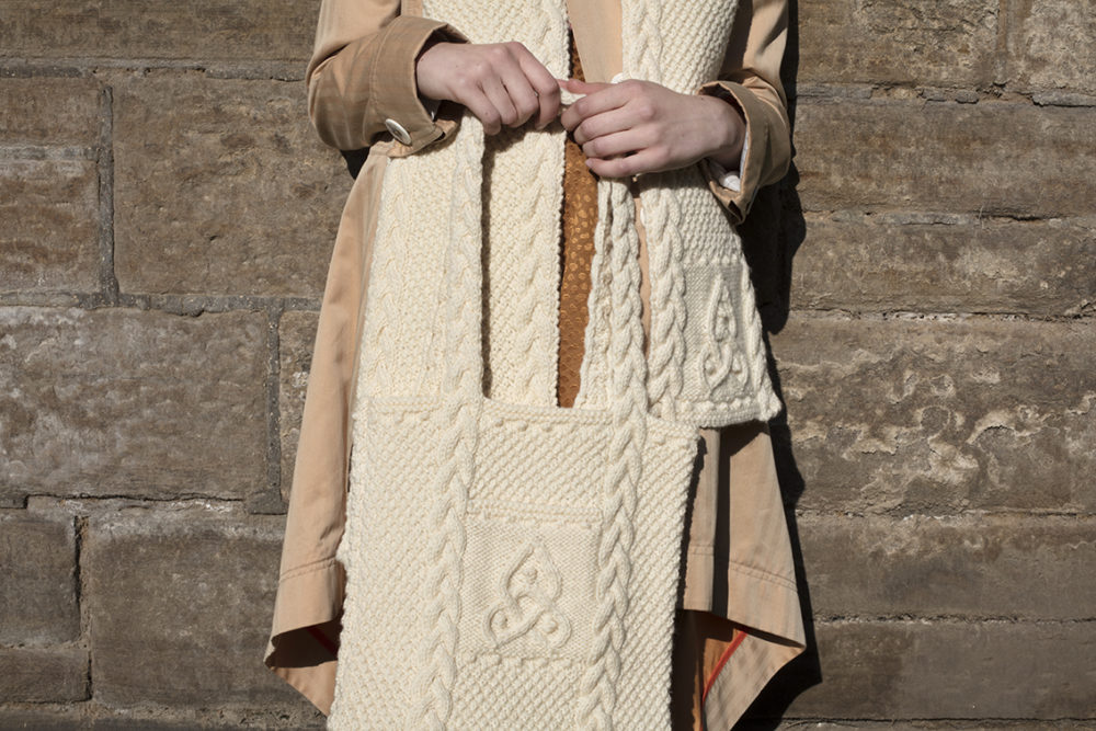Triskel patterncard knitwear design by Alice Starmore in pure wool Bainin hand knitting yarn