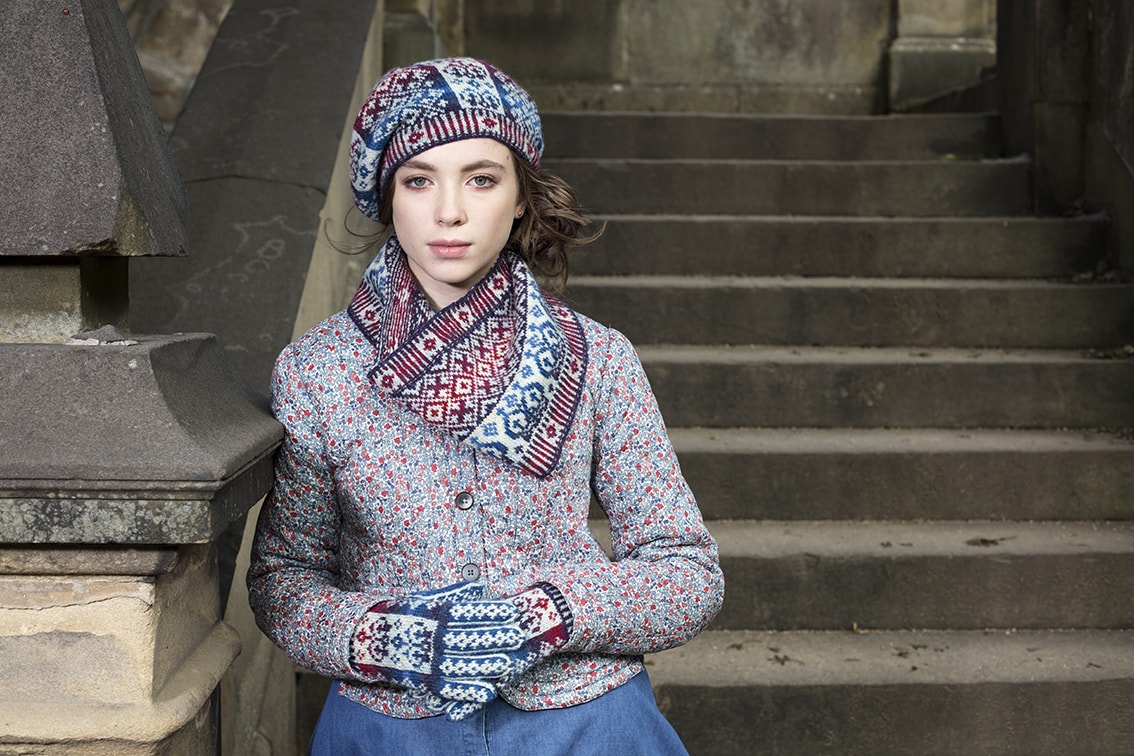 Diamond Jubilee Hat Set patterncard knitwear design by Alice Starmore in pure wool Hebridean 2 Ply hand knitting yarn