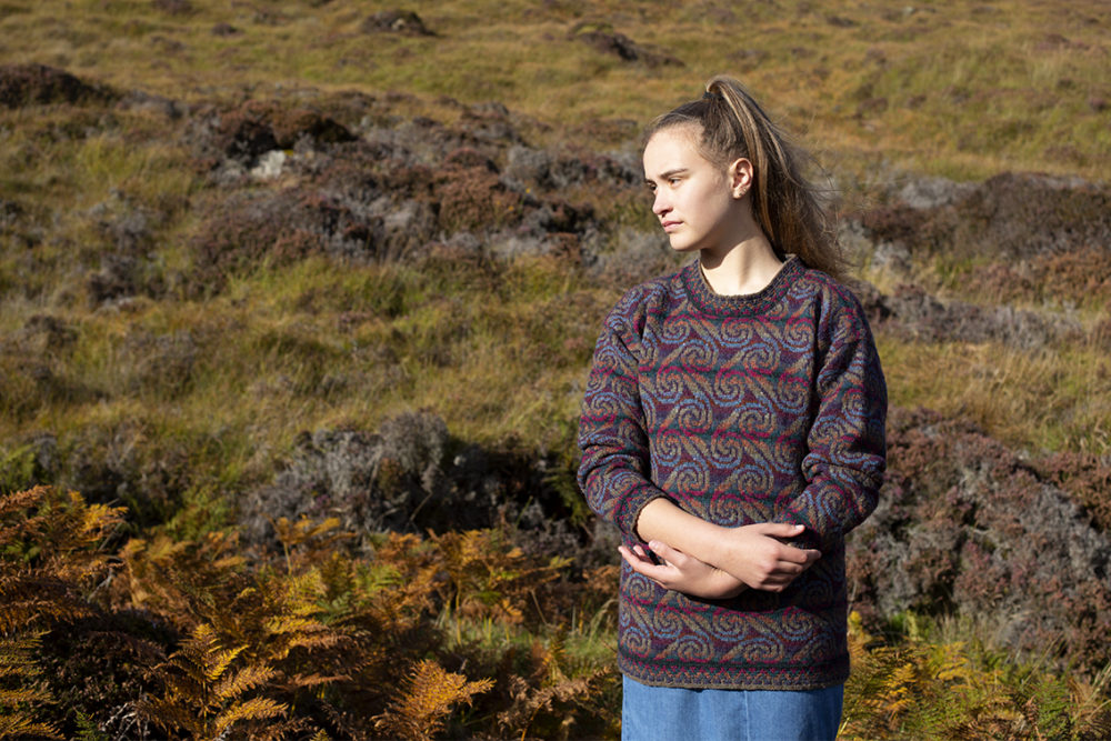 Donegal patterncard knitwear design by Alice Starmore in pure wool Hebridean 2 Ply hand knitting yarn
