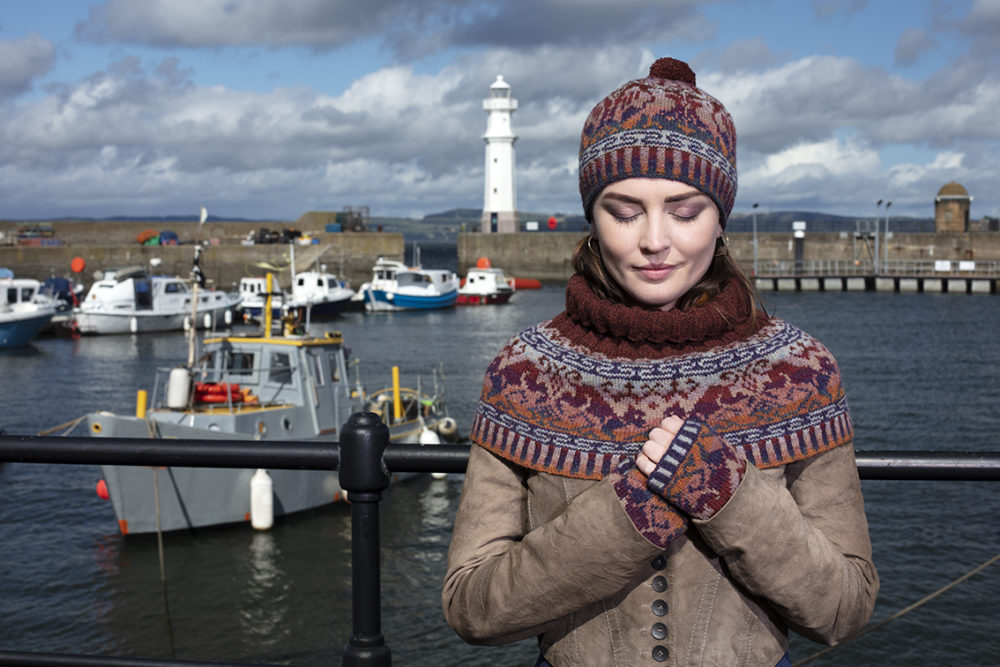 Hawk & Hound Hat Set patterncard knitwear design by Jade Starmore in pure wool Hebridean 2 Ply hand knitting yarn