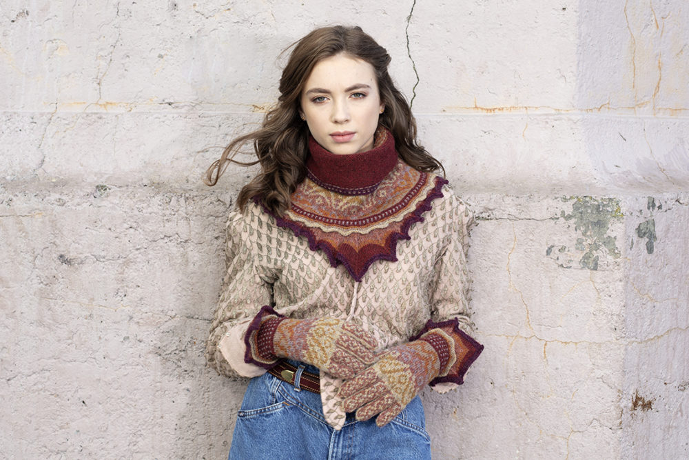Herald Accessory Set patterncard knitwear design by Alice Starmore in pure wool Hebridean 2 Ply hand knitting yarn