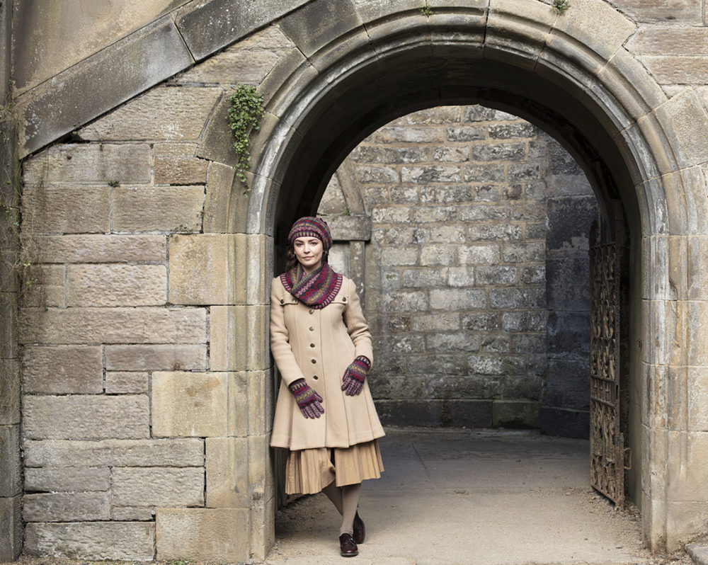 Maud Hat Set patterncard knitwear design by Alice Starmore in pure wool Hebridean 2 Ply hand knitting yarn
