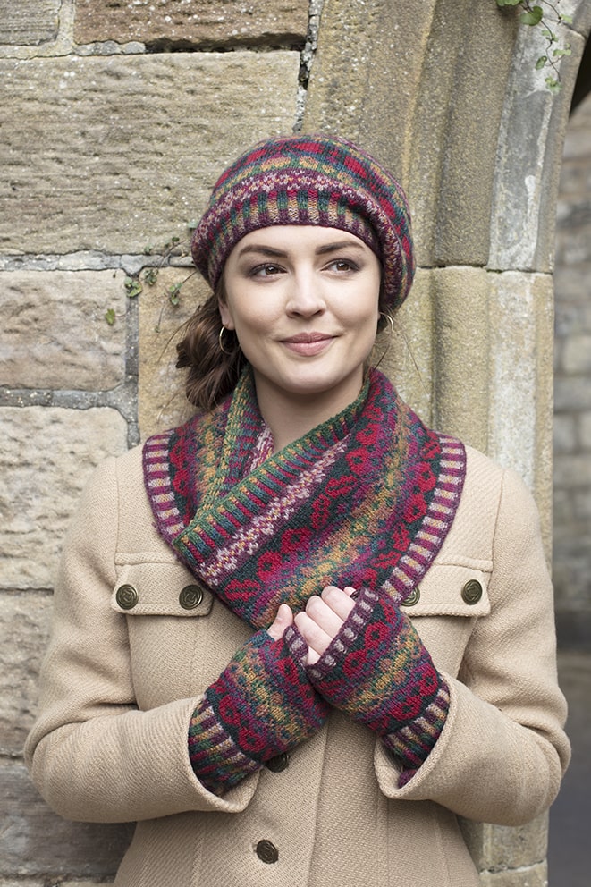 Maud Hat Set patterncard knitwear design by Alice Starmore in pure wool Hebridean 2 Ply hand knitting yarn