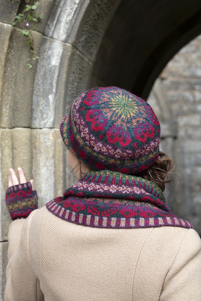 Maud Hat Set patterncard knitwear design by Alice Starmore in pure wool Hebridean 2 Ply hand knitting yarn