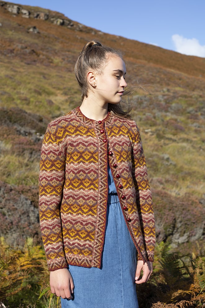 Painted Lady patterncard knitwear design by Jade Starmore in pure wool Hebridean 2 Ply hand knitting yarn