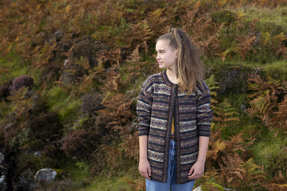 Rona patterncard knitwear design by Alice Starmore in pure wool Hebridean 2 Ply hand knitting yarn