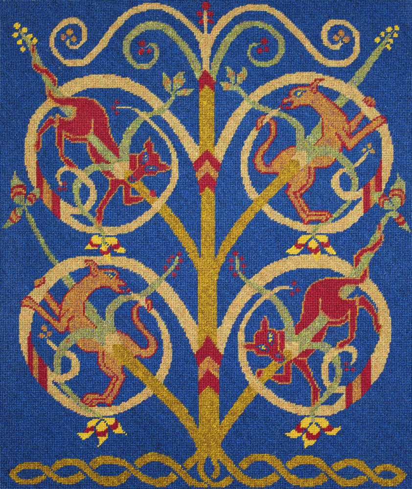 Needlepoint design by Alice Starmore worked in Hebridean 2 Ply hand-knitting yarn
