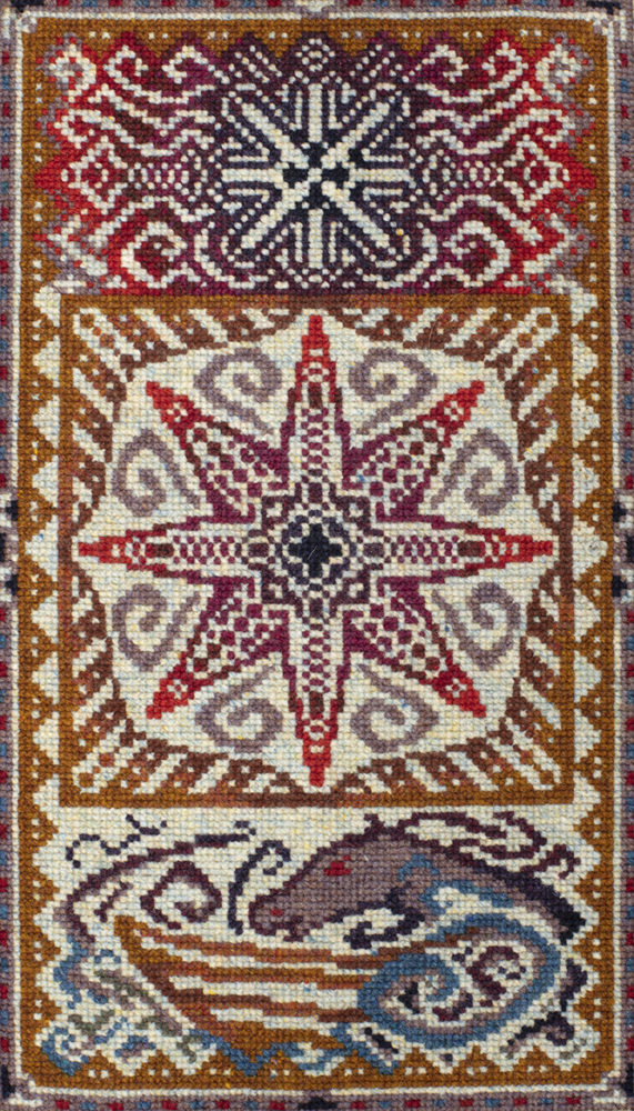 Needlepoint design by Jade Starmore worked in Hebridean 2 Ply hand-knitting yarn