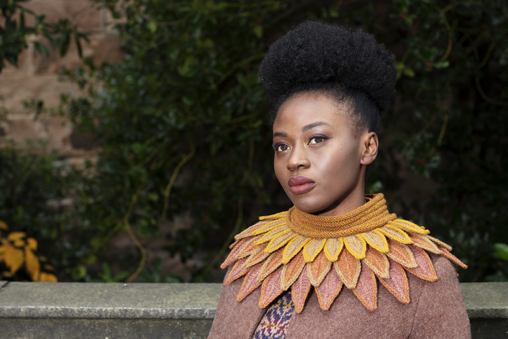 Raven Collar knitwear design from Glamourie by Alice Starmore in Hebridean 3 & 2 Ply hand knitting yarn