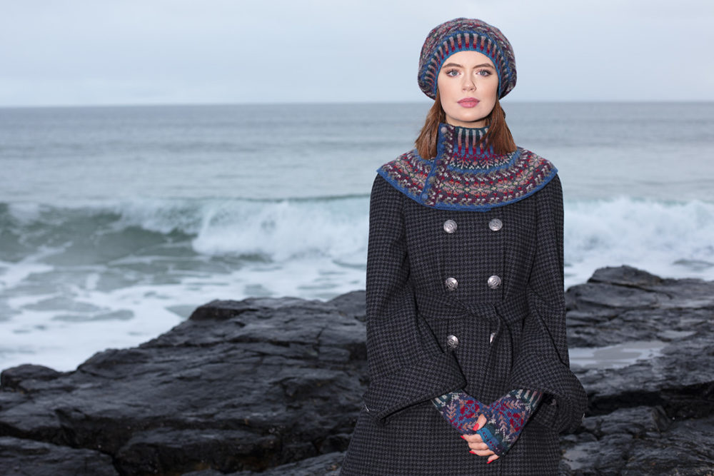 Marina Hat Set patterncard knitwear design by Alice Starmore in pure wool Hebridean 2 Ply hand knitting yarn