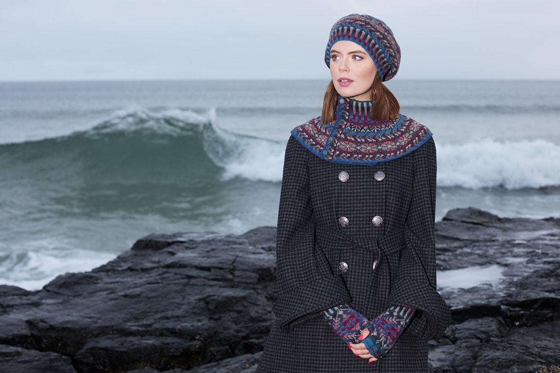 Marina Hat Set patterncard knitwear design by Alice Starmore in pure wool Hebridean 2 Ply hand knitting yarn