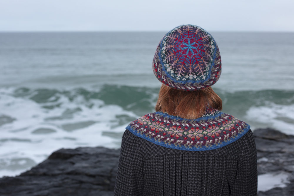 Marina Hat Set patterncard knitwear design by Alice Starmore in pure wool Hebridean 2 Ply hand knitting yarn