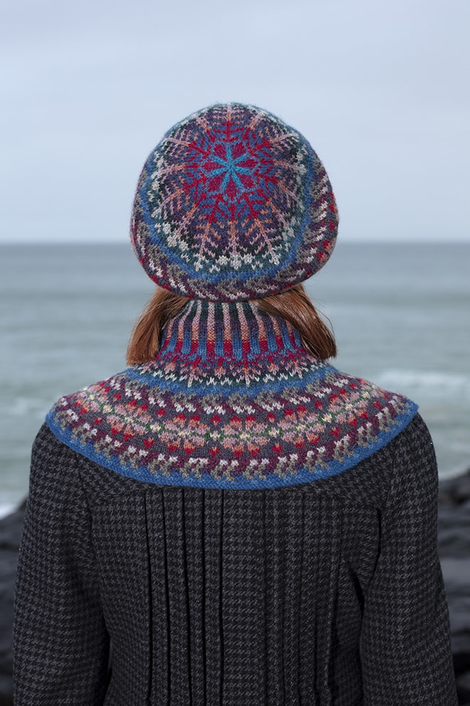 Marina Hat Set patterncard knitwear design by Alice Starmore in pure wool Hebridean 2 Ply hand knitting yarn