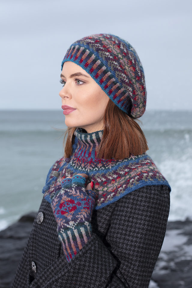 Marina Hat Set patterncard knitwear design by Alice Starmore in pure wool Hebridean 2 Ply hand knitting yarn