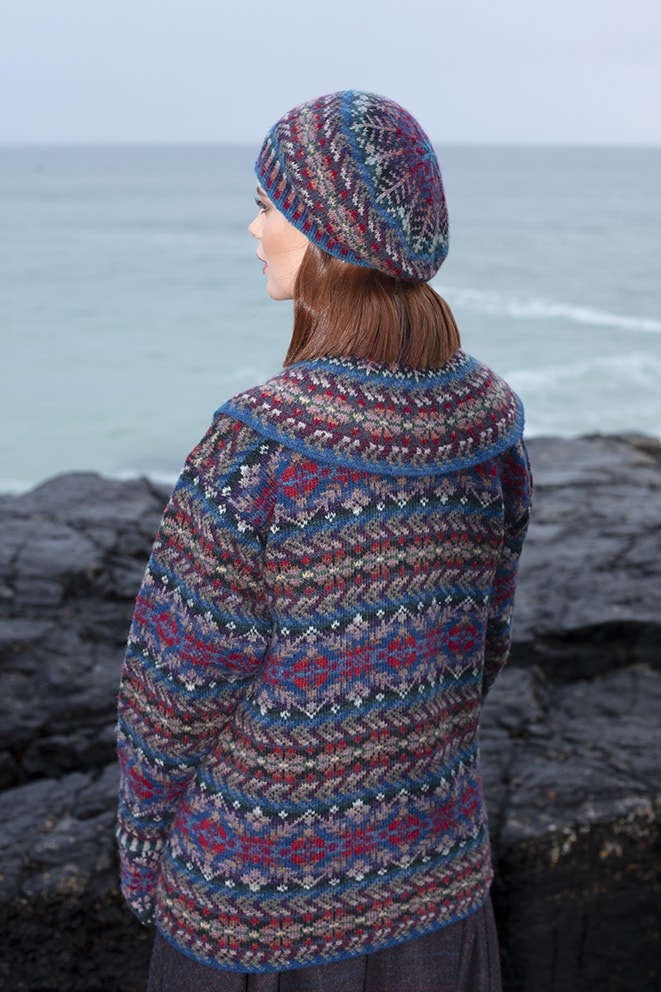 Marina Hat Set patterncard knitwear design by Alice Starmore in pure wool Hebridean 2 Ply hand knitting yarn