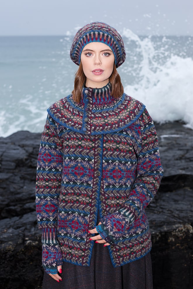 Marina Hat Set patterncard knitwear design by Alice Starmore in pure wool Hebridean 2 Ply hand knitting yarn