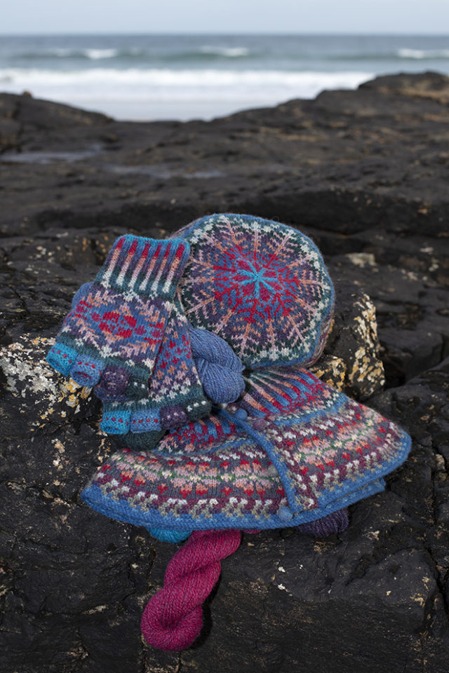 Marina Hat Set patterncard knitwear design by Alice Starmore in pure wool Hebridean 2 Ply hand knitting yarn