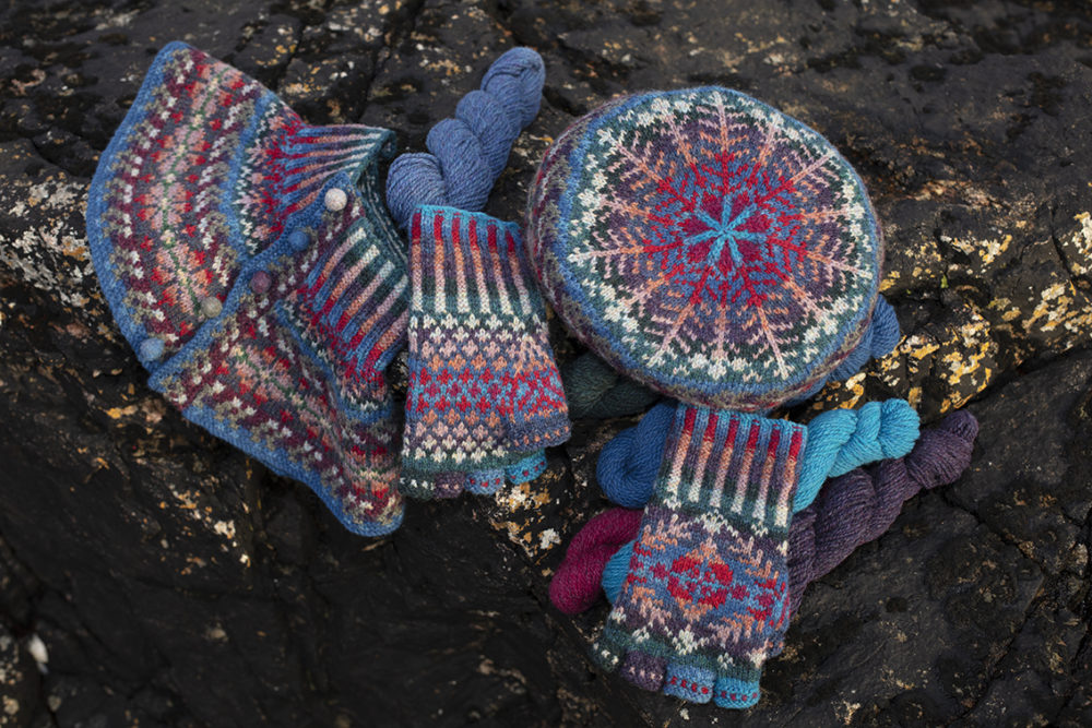 Marina Hat Set patterncard knitwear design by Alice Starmore in pure wool Hebridean 2 Ply hand knitting yarn