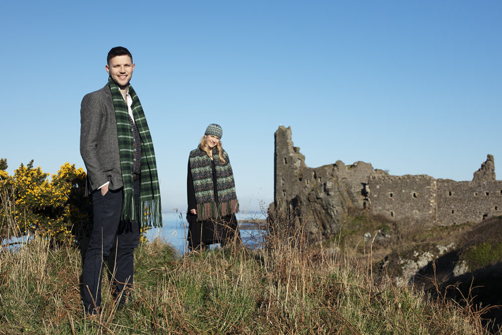 Musicians Colm Keegan and Laura Durrant wearing designs by Alice and Jade Starmore