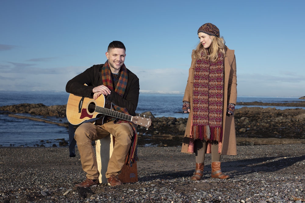 Musicians Colm Keegan and Laura Durrant wearing designs by Alice and Jade Starmore