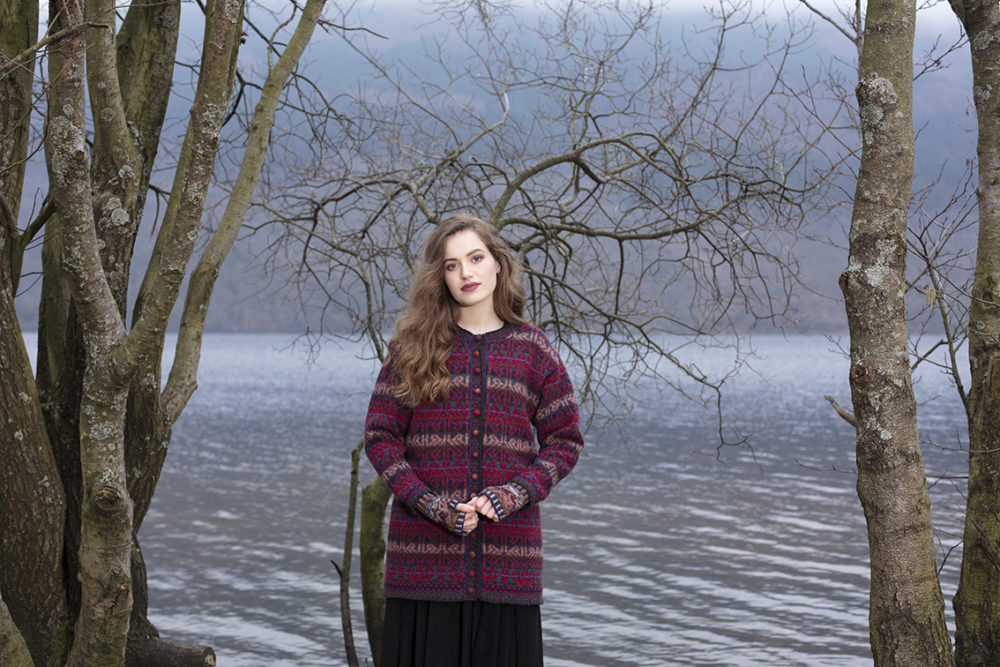 Alba Jacket patterncard knitwear design by Alice Starmore in pure wool Hebridean 2 Ply hand knitting yarn