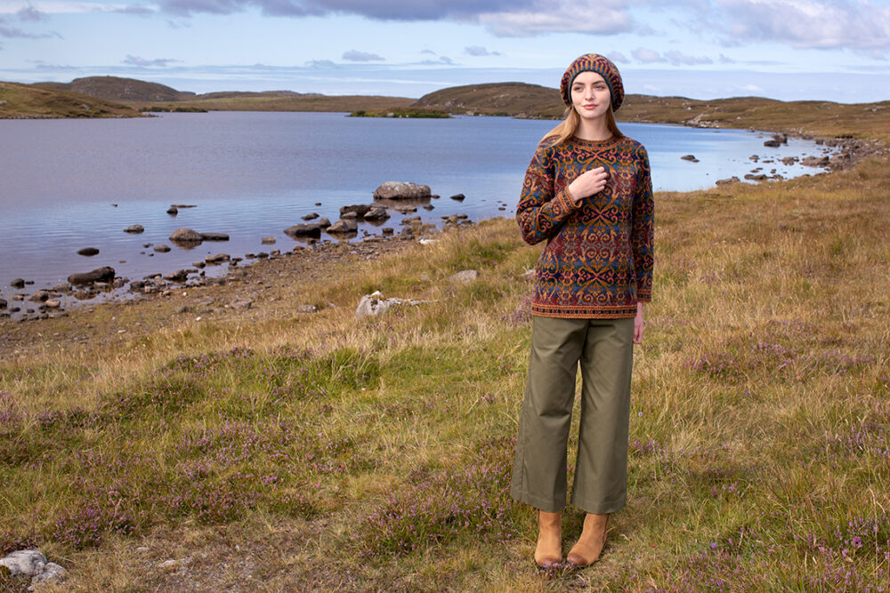 Henry VIII patterncard kit design by Alice Starmore in Hebridean 2 Ply yarn