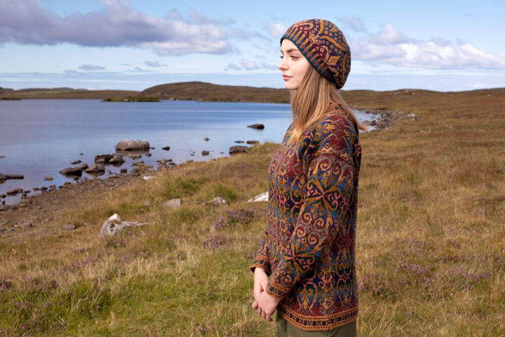 Henry VIII patterncard kit design by Alice Starmore in Hebridean 2 Ply yarn