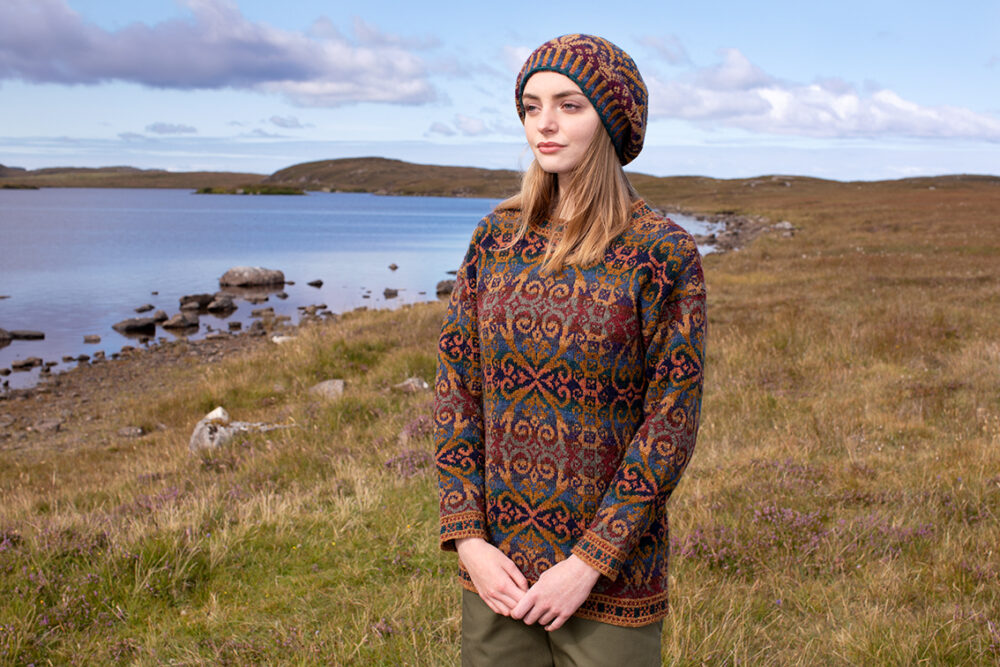 Henry VIII patterncard kit design by Alice Starmore in Hebridean 2 Ply yarn