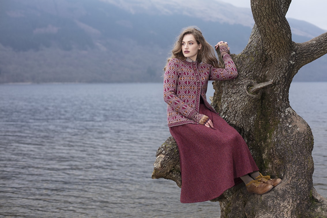 Rosemarkie Cardigan patterncard knitwear design by Alice Starmore in pure wool Hebridean 2 Ply hand knitting yarn