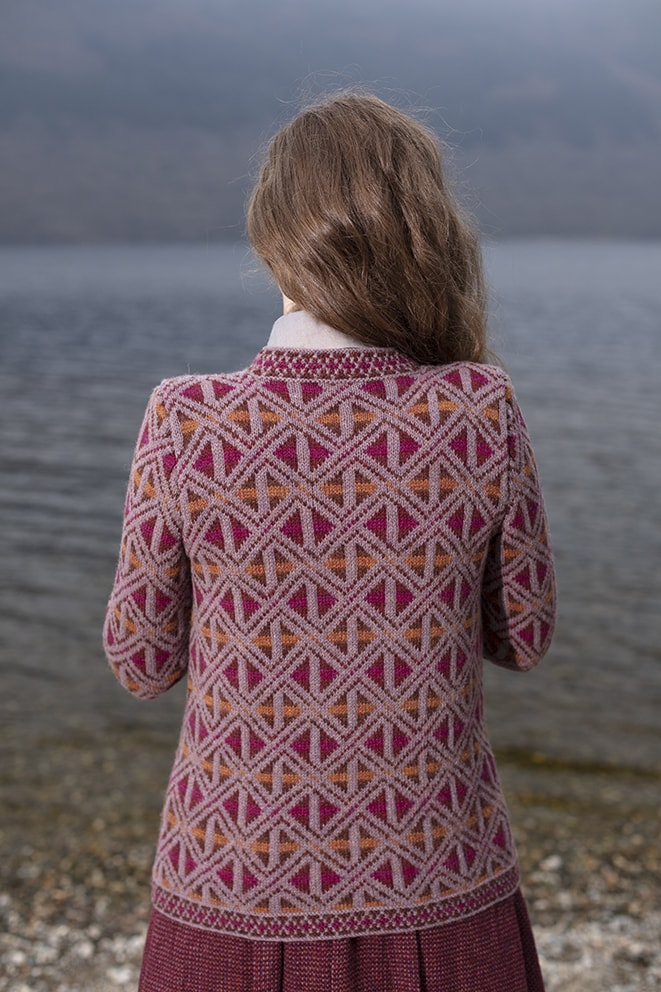 Rosemarkie Cardigan patterncard knitwear design by Alice Starmore in pure wool Hebridean 2 Ply hand knitting yarn