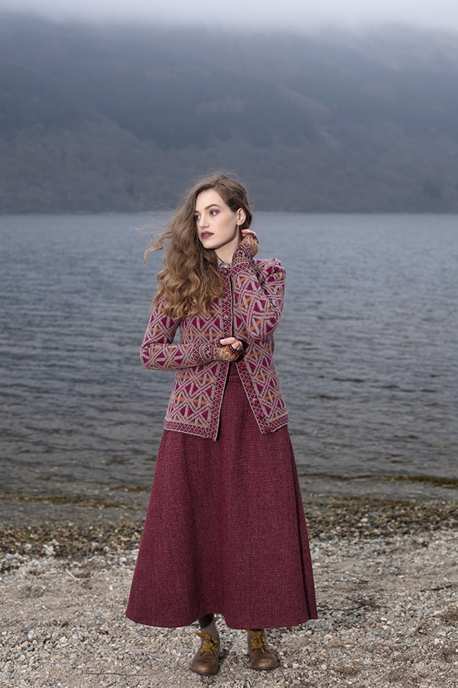 Rosemarkie Cardigan patterncard knitwear design by Alice Starmore in pure wool Hebridean 2 Ply hand knitting yarn