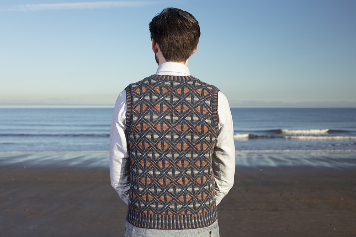 Rosemarkie Waistcoat patterncard knitwear design by Alice Starmore in pure wool Hebridean 2 Ply hand knitting yarn