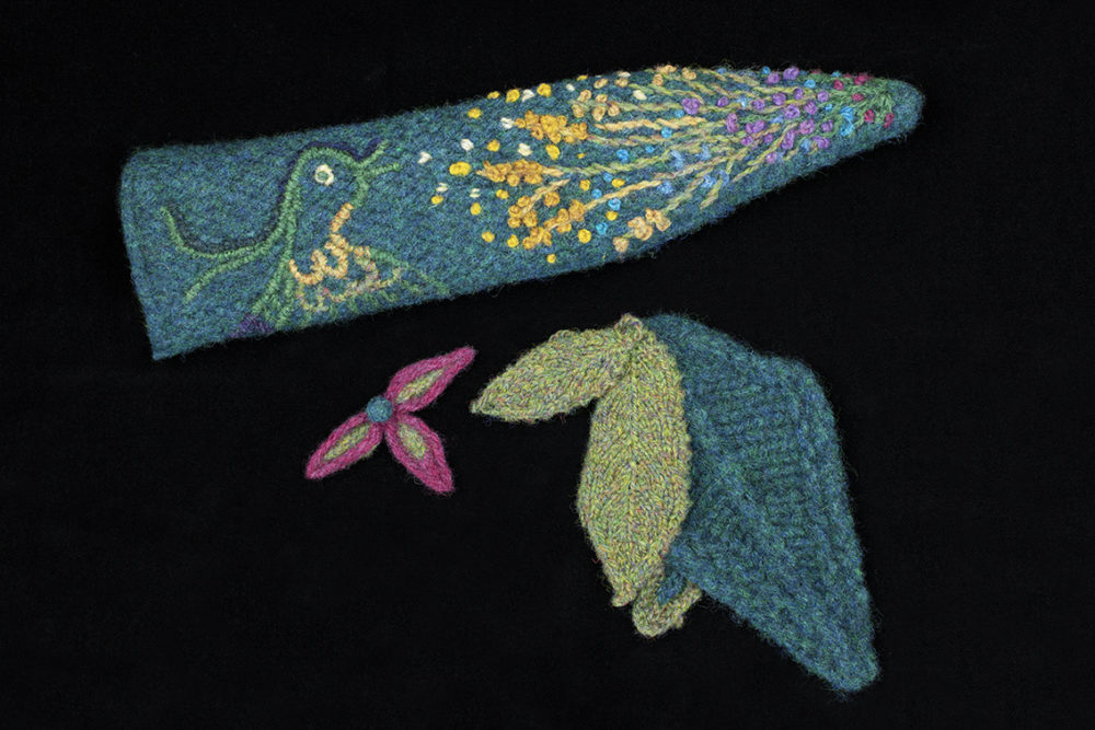 Developmental swatches for the Lapwing Costume from Glamourie by Alice Starmore
