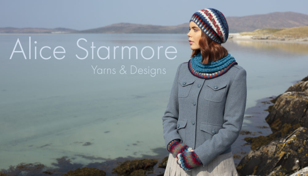 Wave Hat Set patterncard knitwear design by Alice Starmore in pure wool Hebridean 2 Ply hand knitting yarn