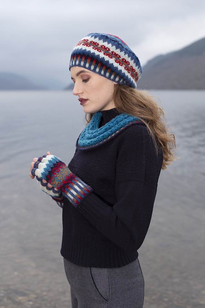 Wave Hat Set patterncard knitwear design by Alice Starmore in pure wool Hebridean 2 Ply hand knitting yarn