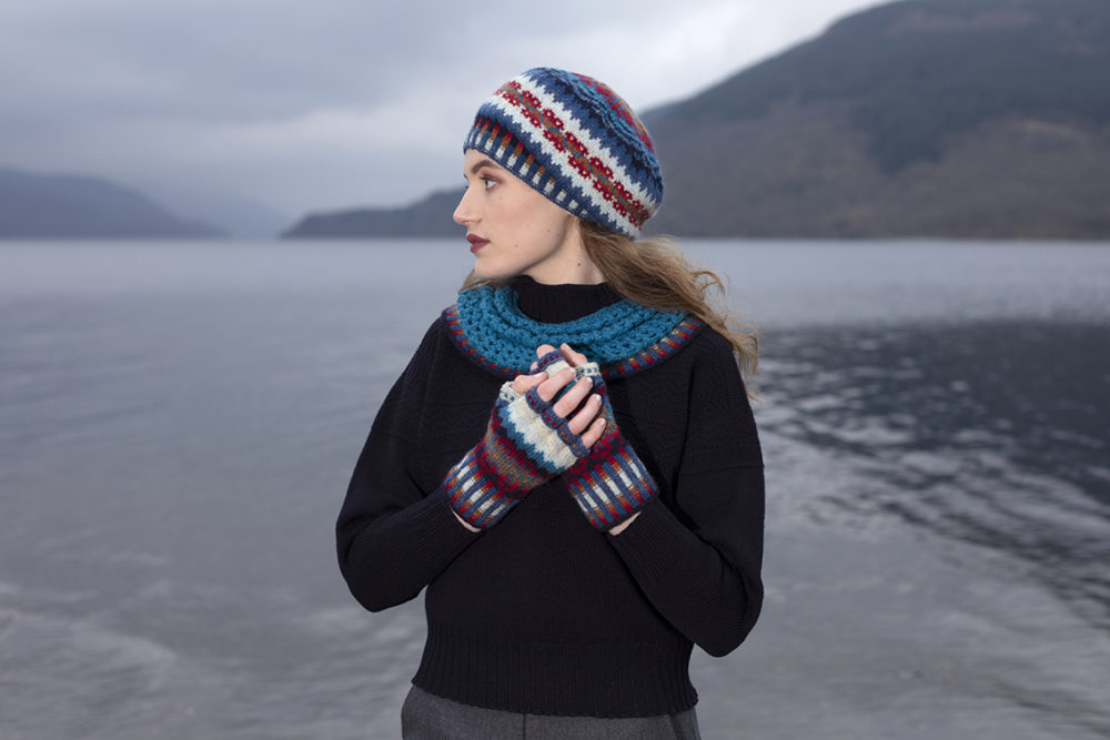 Wave Hat Set patterncard knitwear design by Alice Starmore in pure wool Hebridean 2 Ply hand knitting yarn