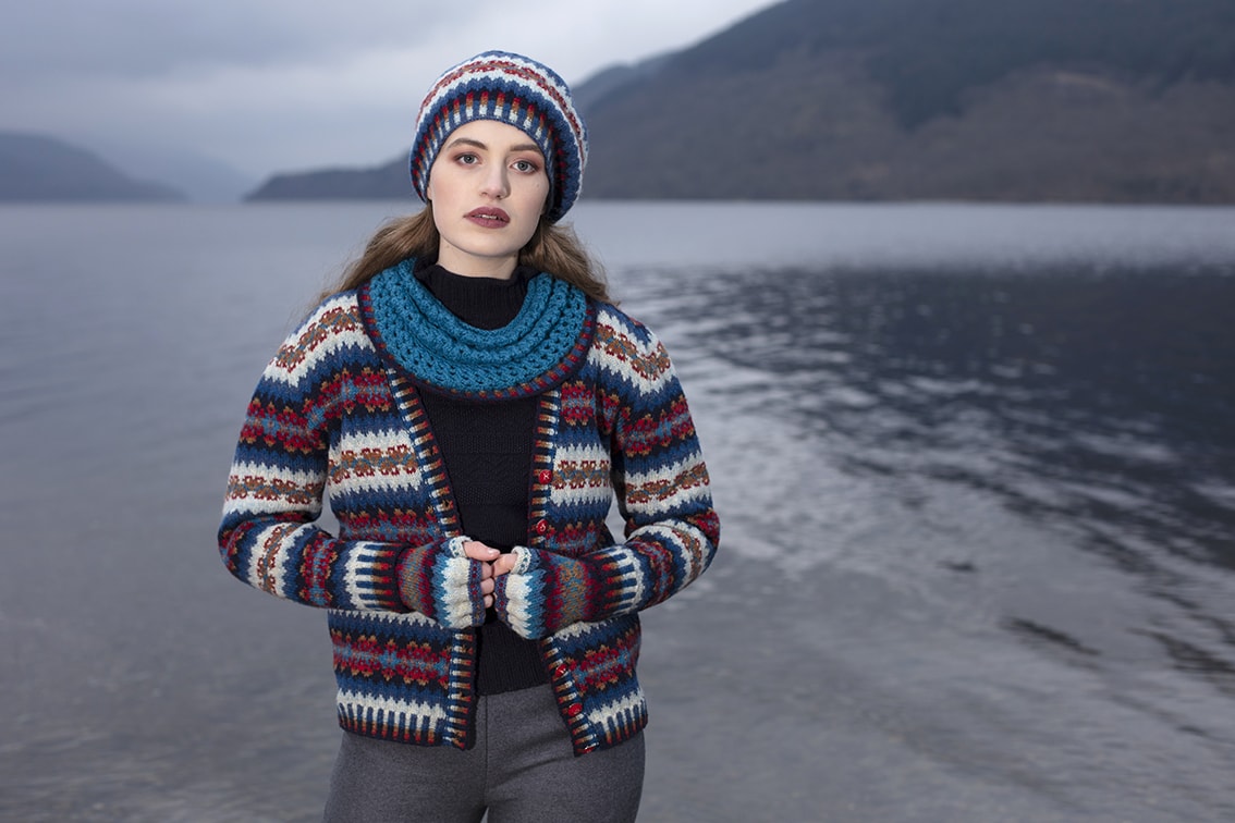 Wave Hat Set patterncard knitwear design by Alice Starmore in pure wool Hebridean 2 Ply hand knitting yarn