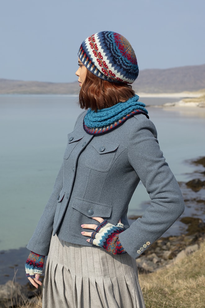 Wave Hat Set patterncard knitwear design by Alice Starmore in pure wool Hebridean 2 Ply hand knitting yarn