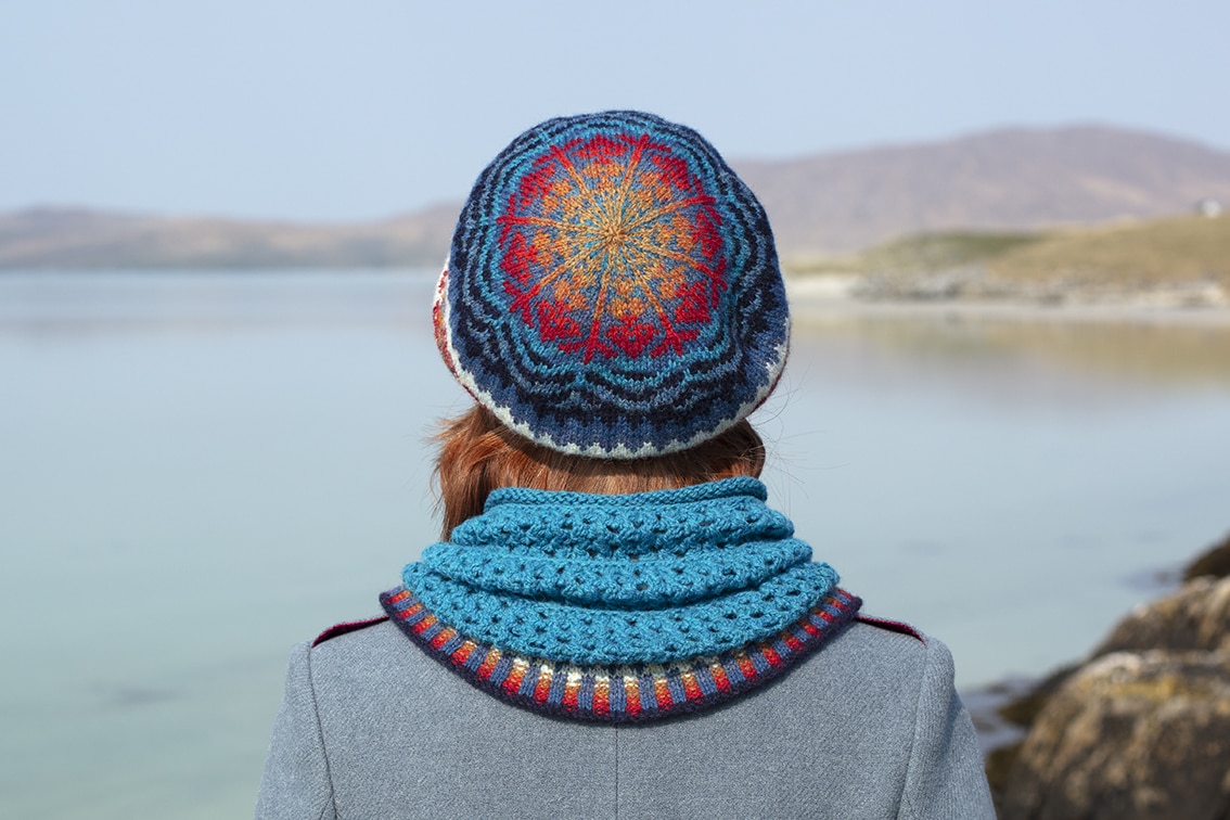 Wave Hat Set patterncard knitwear design by Alice Starmore in pure wool Hebridean 2 Ply hand knitting yarn