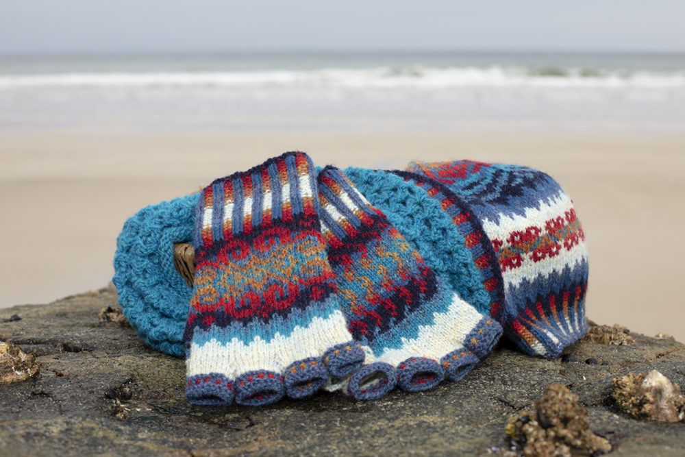 Wave Hat Set patterncard knitwear design by Alice Starmore in pure wool Hebridean 2 Ply hand knitting yarn