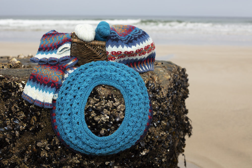 Wave Hat Set patterncard knitwear design by Alice Starmore in pure wool Hebridean 2 Ply hand knitting yarn