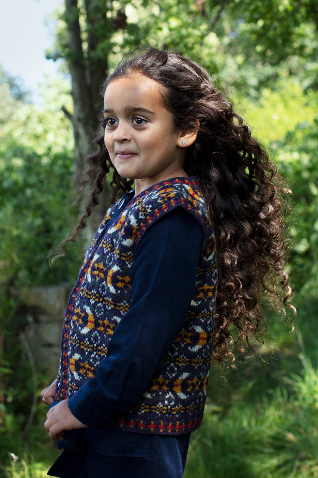 Moon & Stars patterncard knitwear design by Jade Starmore in pure wool Hebridean 2 Ply hand knitting yarn