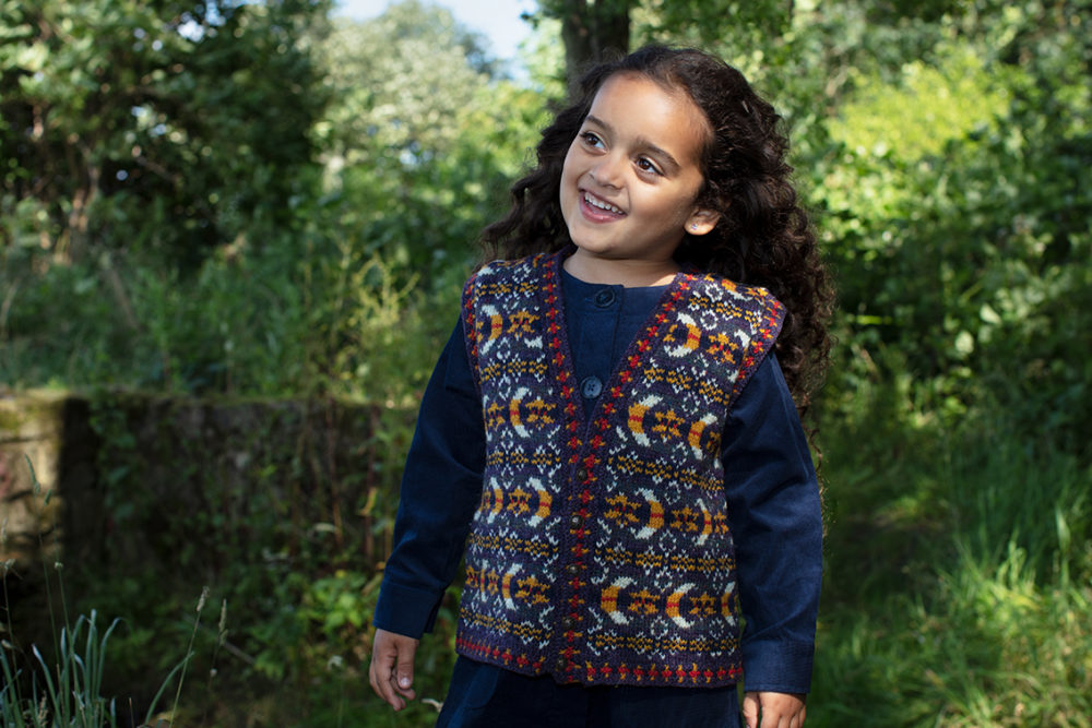 Moon & Stars patterncard knitwear design by Jade Starmore in pure wool Hebridean 2 Ply hand knitting yarn