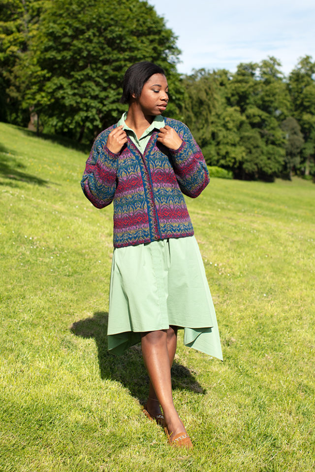 Lalleli patterncard knitwear design by Jade Starmore in pure wool Hebridean 2 Ply hand knitting yarn