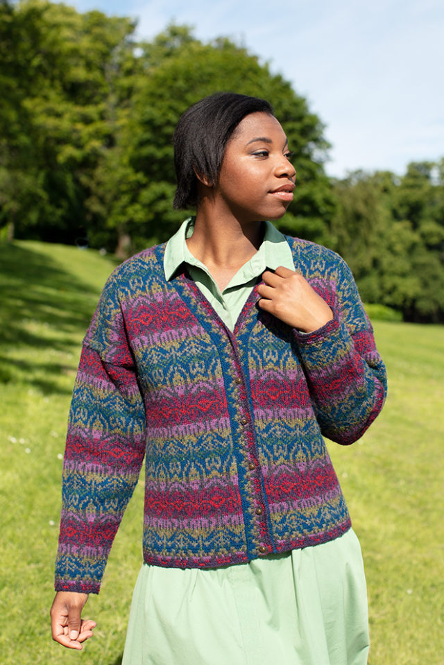 Lalleli patterncard knitwear design by Jade Starmore in pure wool Hebridean 2 Ply hand knitting yarn