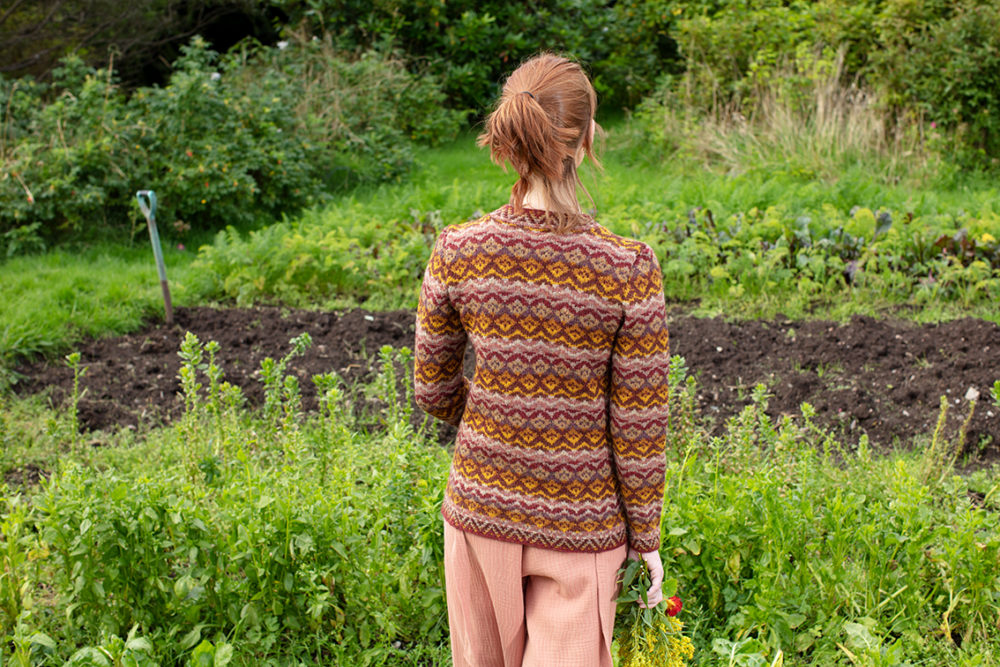 Painted Lady patterncard knitwear design by Jade Starmore in pure wool Hebridean 2 Ply hand knitting yarn