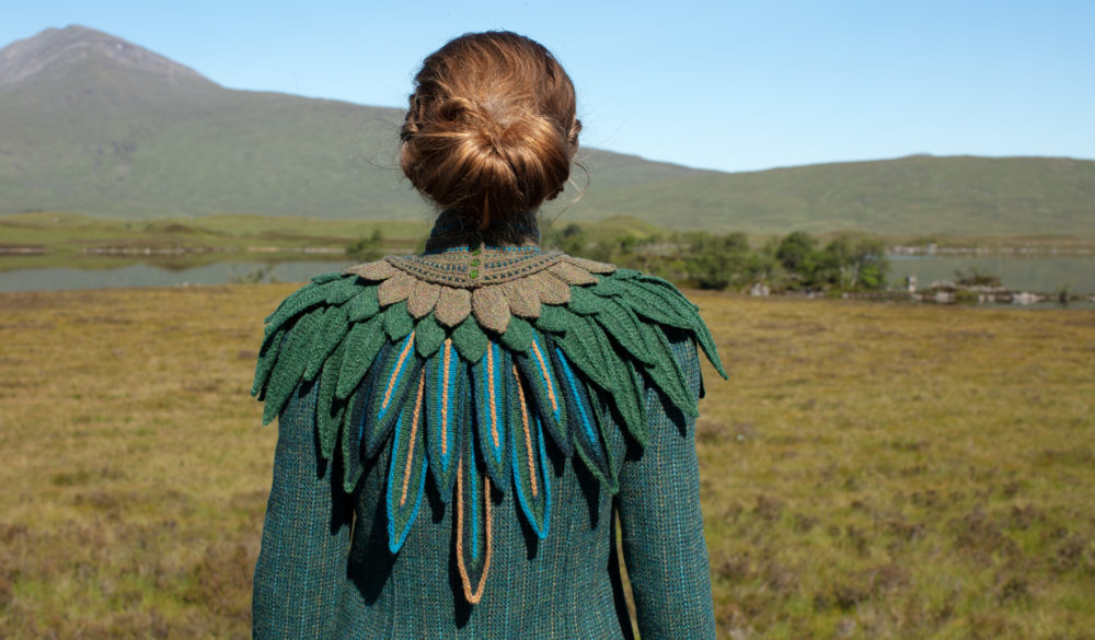 Lapwing Collar patterncard knitwear design by Alice Starmore in pure wool Hebridean 2 Ply hand knitting yarn