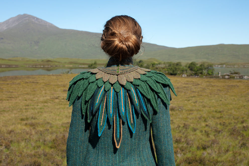 Lapwing Collar patterncard knitwear design by Alice Starmore in pure wool Hebridean 2 Ply hand knitting yarn