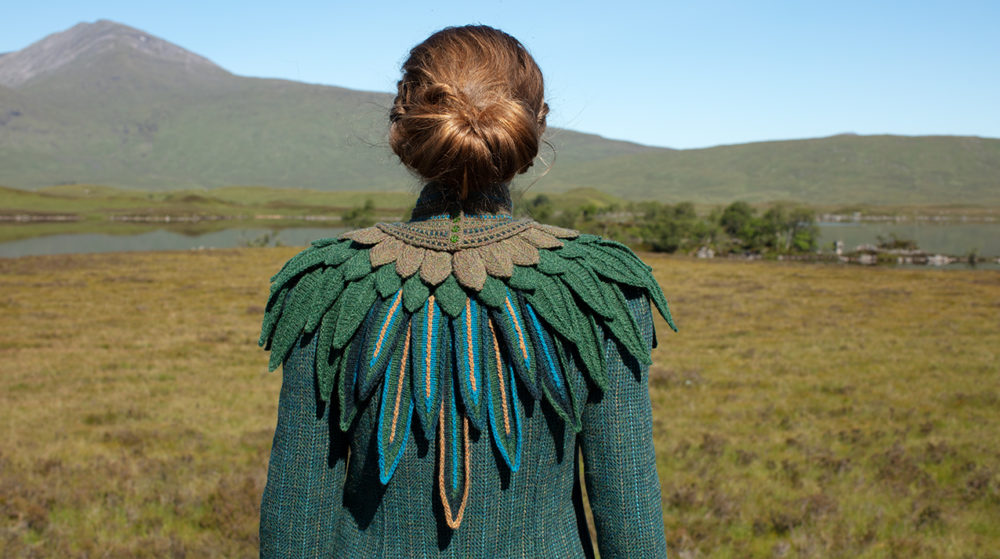 Lapwing Collar patterncard knitwear design by Alice Starmore in pure wool Hebridean 2 Ply hand knitting yarn