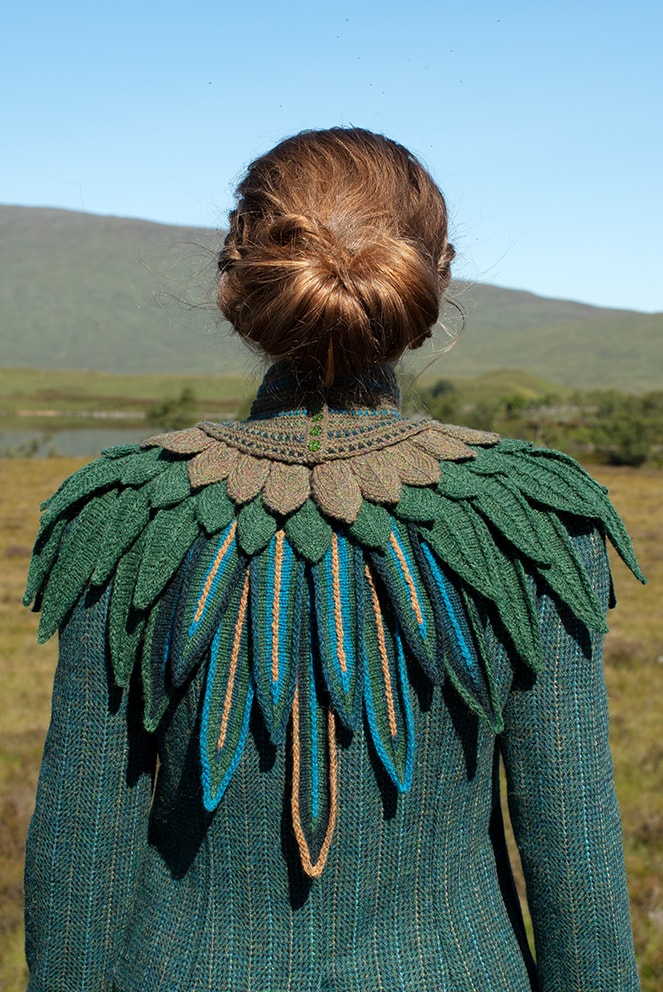 Lapwing Collar patterncard knitwear design by Alice Starmore in pure wool Hebridean 2 Ply hand knitting yarn